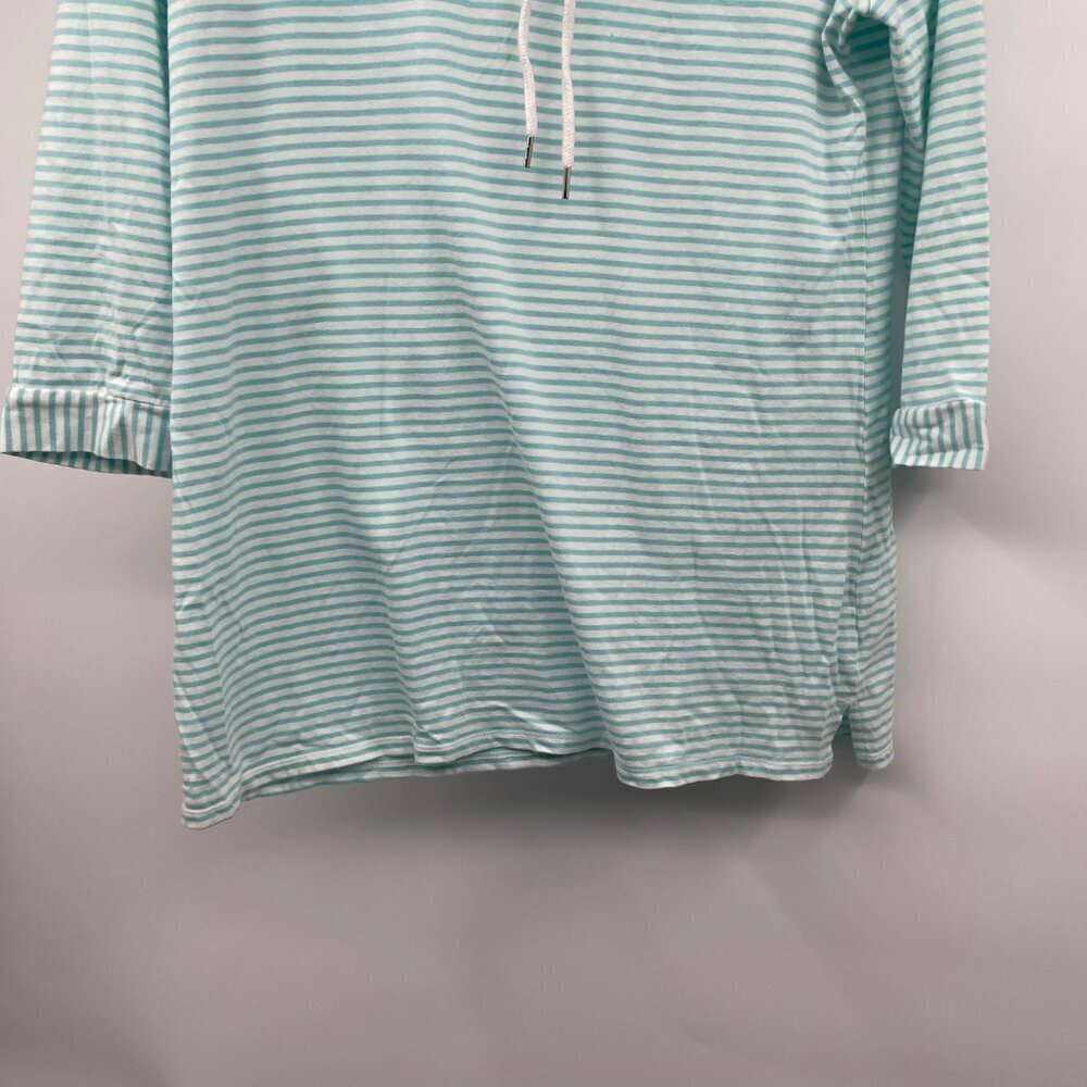 Chico's Womens Striped Top Lace Up Neck Turquoise/White Size Medium - Picture 3 of 9